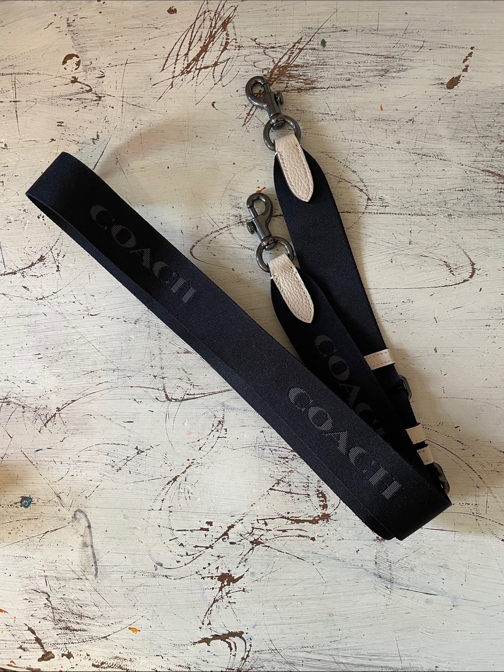 Coach Black Logo  Webbing Crossbody Strap with Light Leather Tabs